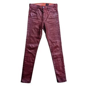 AG Adriano Goldschmied The Farrah Skinny Ankle High-Rise Red Coated Jeans 26R